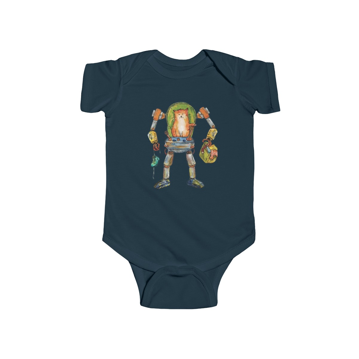Infant Fine Jersey onesie Winston the cat with a mech suit robot - Image 5