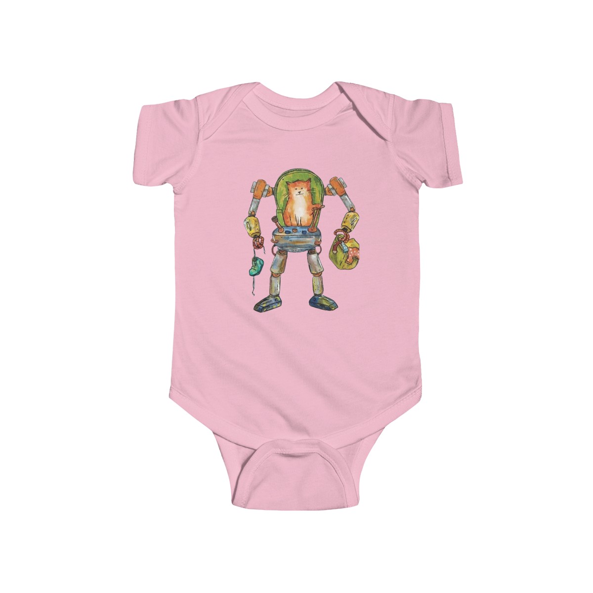 Infant Fine Jersey onesie Winston the cat with a mech suit robot - Image 6