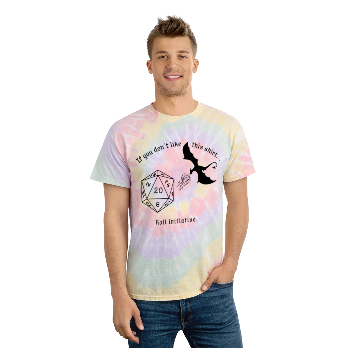 Tie-Dye Dungeons and Dragons Tee, roll initiative, dice, dnd, - Image 3